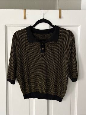 Valija Black & Gold Knit Polo Sweater Top Size M